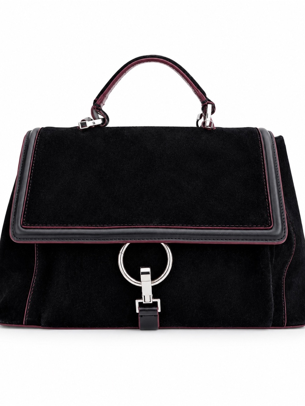Zara Black Suede-Style Top Handle Bag
